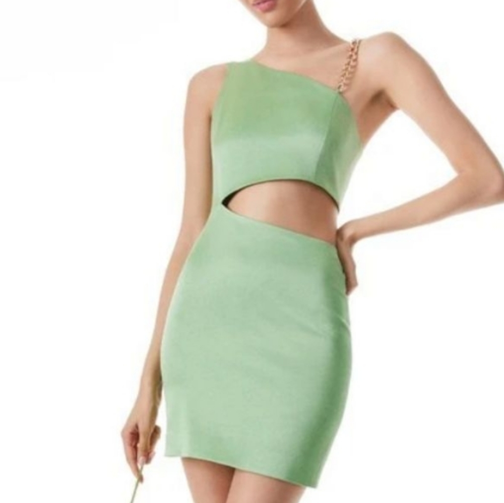 Karoline one-shoulder chain strap cutout mini dress